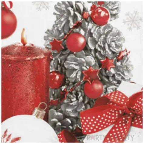 serwetki bialo czerwona kompozycja z choinka maki 33 cm 20 szt