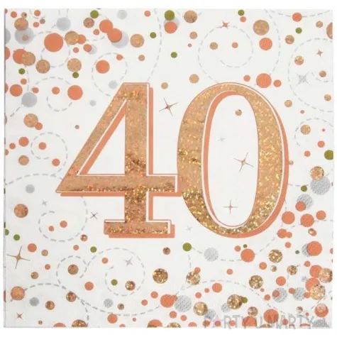 serwetki blyszczace 40 urodziny rozowe zloto oaktree 33 cm 16 szt