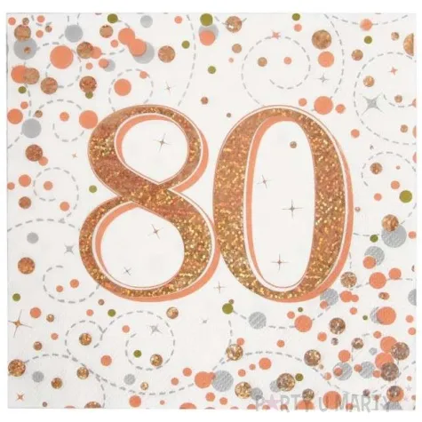 serwetki blyszczace 80 urodziny rozowe zloto oaktree 33 cm 16 szt