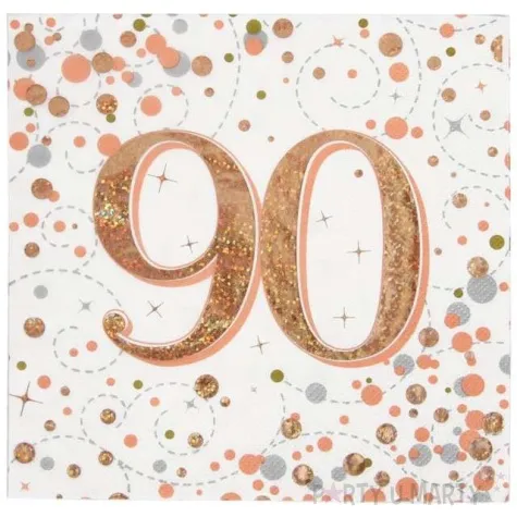 serwetki blyszczace 90 urodziny rozowe zloto oaktree 33 cm 16 szt