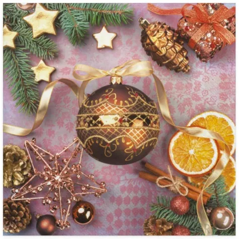 serwetki bombka ciemnozlota zdobiona i pomarancze maki 33 cm 20 szt