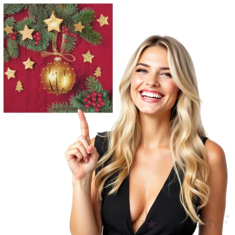 serwetki bombka zlota na czerwonym welnianym tle maki 33 cm 20 szt