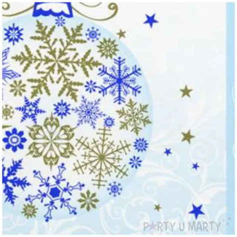 serwetki bombka zloto niebieska z platkow sniegu maki 33 cm 20 szt