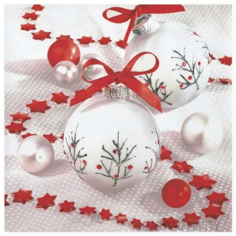 serwetki bombki biale z czerwonymi dodatkami maki 33 cm 20 szt