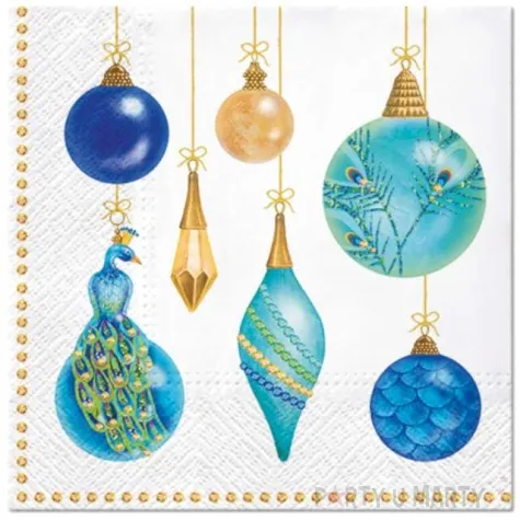 serwetki bombki swiateczne blekitne paw 33 cm 20 szt