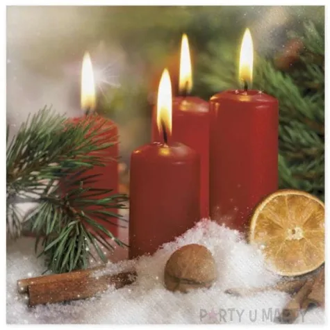 serwetki bordowe swiece i pomarancza maki 33 cm 20 szt