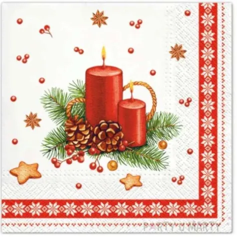 serwetki boze narodzenie swiece i szyszki czerwone paw 33 cm 20 szt
