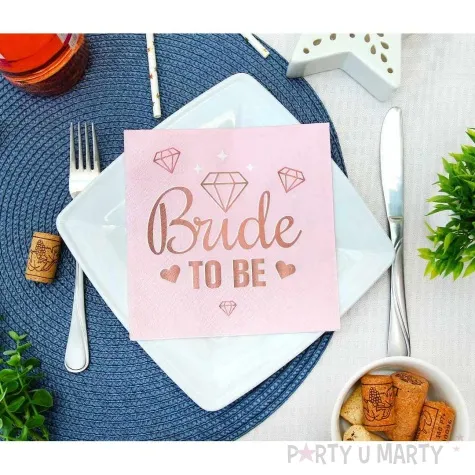 serwetki bride to be diamenty i serduszka rozowy godan 33 cm 20 szt