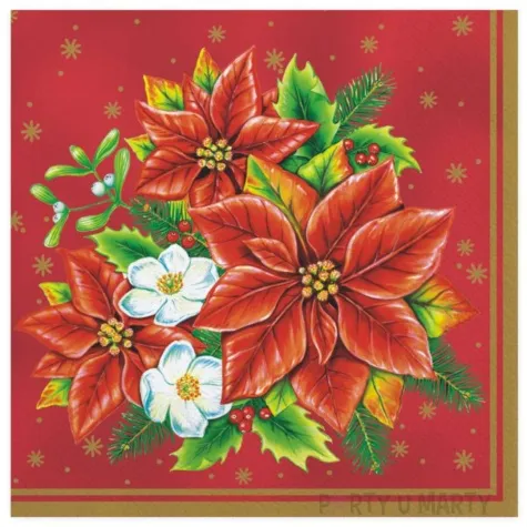 serwetki bukiet poinsecji na czerwonym tle maki 33 cm 20 szt