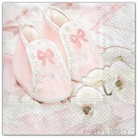 serwetki chrzest buciki rozowe maki 33 cm 20 szt