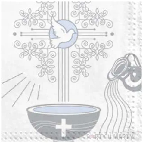 serwetki chrzest krzyz srebrny niebieski maki 33 cm 20 szt