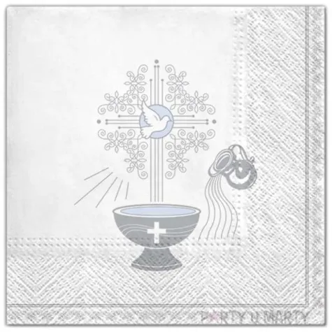 serwetki chrzest krzyz srebrny niebieski maki 33 cm 20 szt