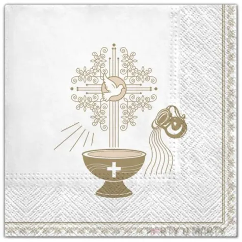 serwetki chrzest krzyz zloty ecru maki 33 cm 20 szt