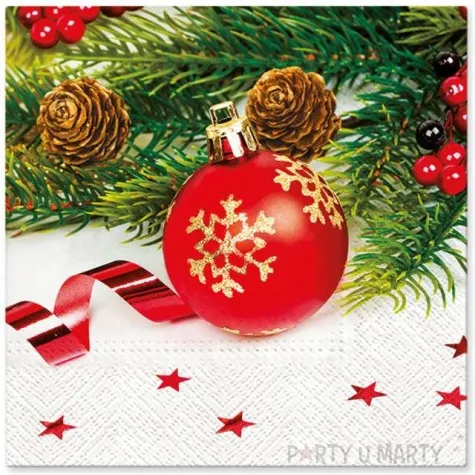 serwetki czerwona bombka paw 33 cm 20 szt