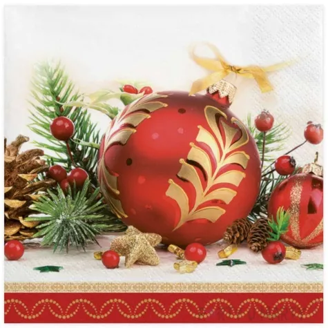 serwetki czerwona dekoracja z bombka maki 33 cm 20 szt