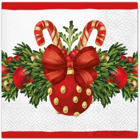 serwetki czerwone bombki i laski cukrowe paw 33 cm 20 szt