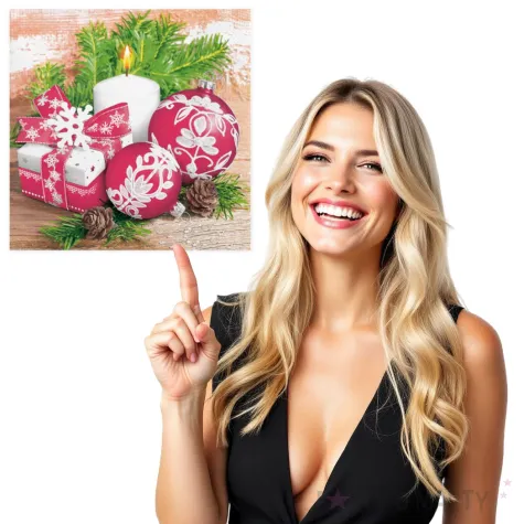 serwetki czerwone bombki z bialym nadrukiem maki 33 cm 20 szt