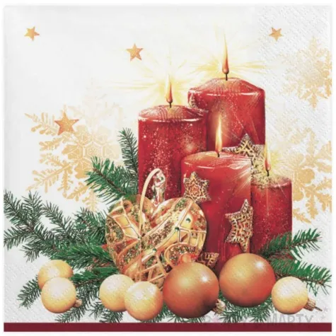 serwetki czerwone swiece i dekoracja na bialym maki 33 cm 20