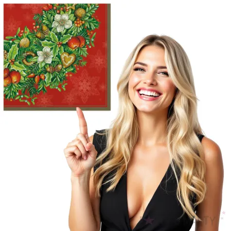 serwetki dekoracja z jemiola i orzechami na czerwonym tle maki 33 cm 20 szt