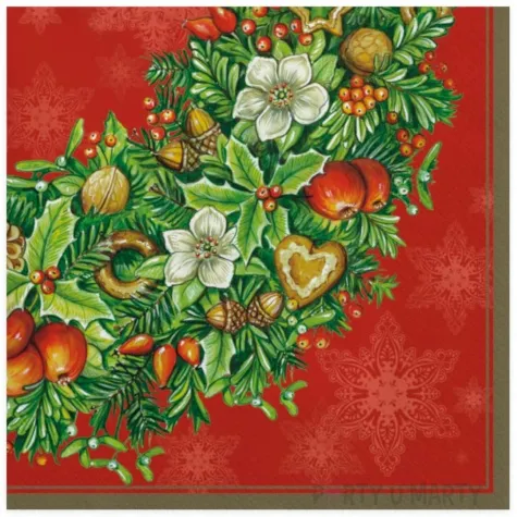 serwetki dekoracja z jemiola i orzechami na czerwonym tle maki 33 cm 20 szt