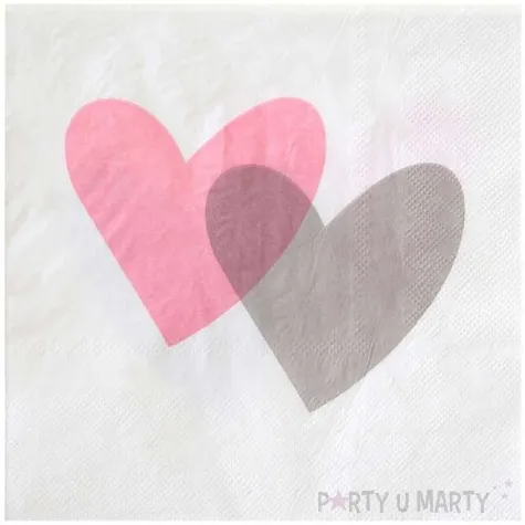 serwetki dwa serca rozowe 33 cm santex 20 szt