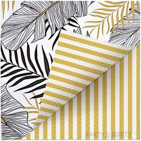 serwetki dwustronne egzotyczne liscie czarno zloty paw 33 cm 20 szt