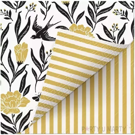 serwetki dwustronne egzotyczne ptaki czarno zloty paw 33 cm 20 szt