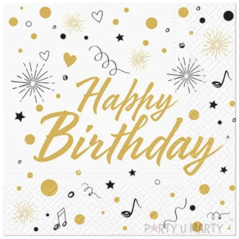 serwetki dwustronne happy birthday bialo zloty 33 cm paw 20 szt