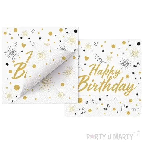 serwetki dwustronne happy birthday bialo zloty 33 cm paw 20 szt