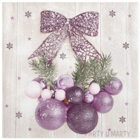 serwetki fioletowe bombki choinkowe z kokarda maki 33 cm 20 szt