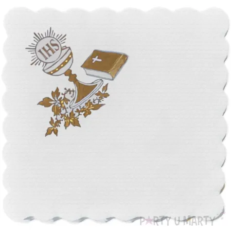 serwetki gastronomiczne komunia swieta kielich i hostia zabkowane bialy deco mariage 15 cm