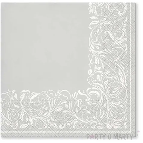 serwetki gladkie z ozdobna ramka srebrne paw 33 cm 20 szt