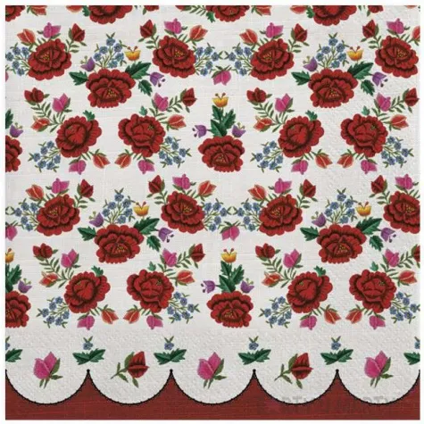 serwetki haftowane roze maki 33 cm 20 szt