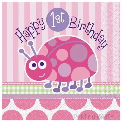 serwetki happy 1st birthday biedronka rozowe 33 cm 16 szt