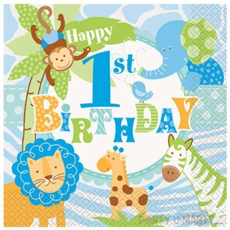 serwetki happy 1st birthday jungle animals boy 33 cm unique 16 szt