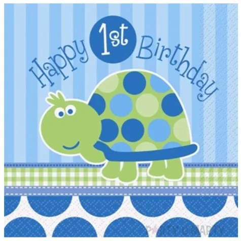 serwetki happy 1st birthday zolwik blekitne 33 cm 16 szt