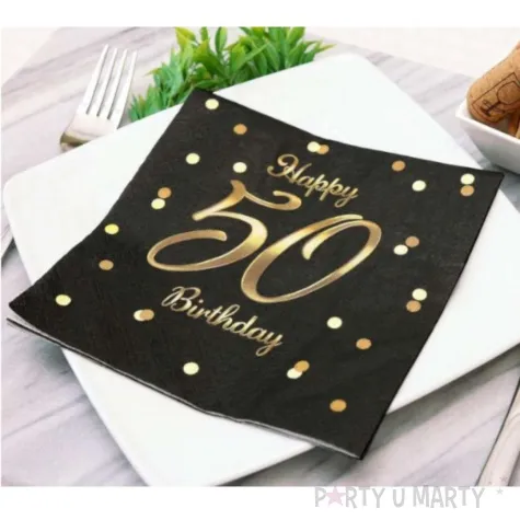serwetki happy birthday 50 beauty and charm czarno zloty godan 33 cm 20 szt