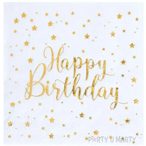 serwetki happy birthday bialo zlote santex 25 cm 20 szt