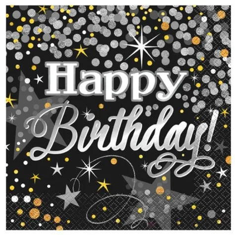 serwetki happy birthday black konfetti unique 33 cm 16 szt