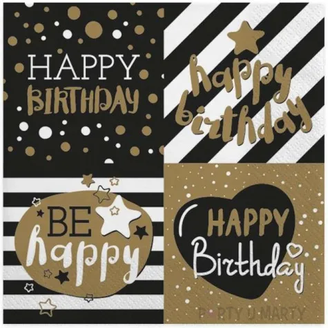 serwetki happy birthday czarno zlote maki 33 cm 20 szt