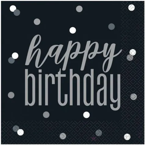 serwetki happy birthday glitz grochy czarne unique 33 cm 16 szt