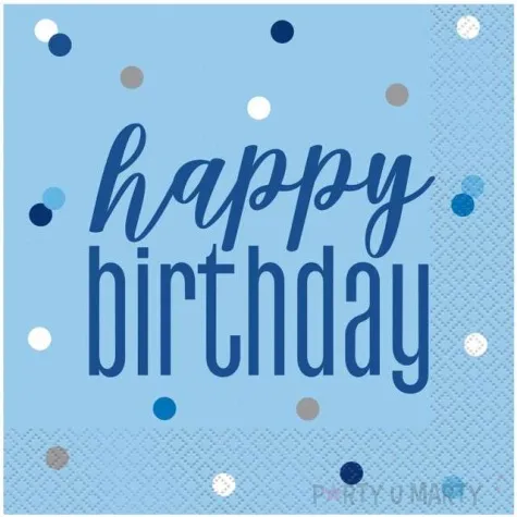 serwetki happy birthday glitz grochy niebieskie unique 33 cm 16 szt