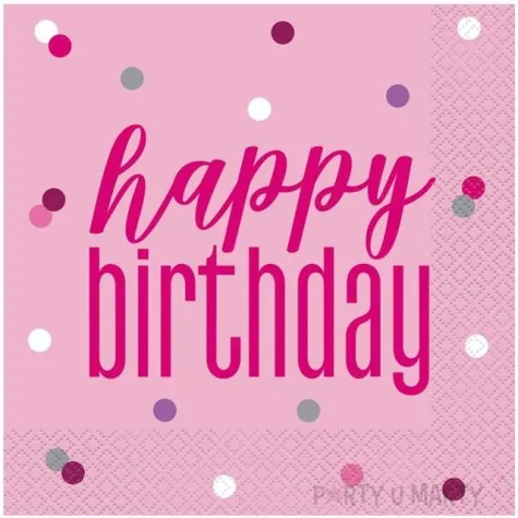 serwetki happy birthday glitz grochy rozowe unique 33 cm 16 szt