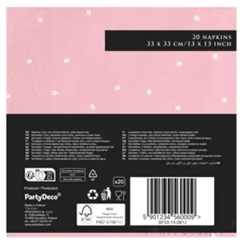 serwetki happy birthday rozowe partydeco 33 cm 20 szt