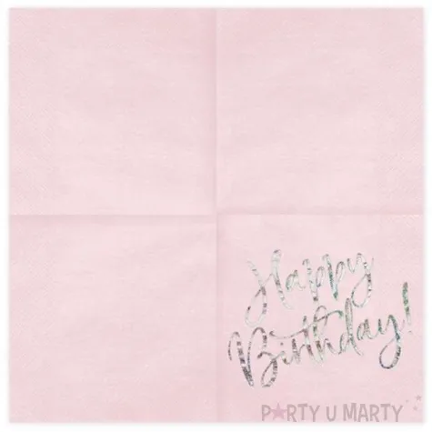 serwetki happy birthday rozowy pudrowy partydeco 33cm