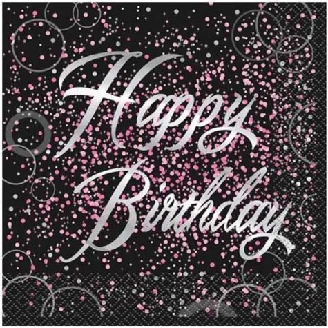 serwetki happy birthday urodziny glitz unique rozowe 33 cm 16 szt