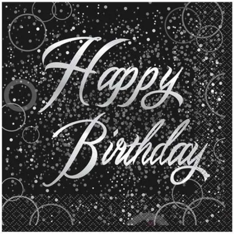 serwetki happy birthday urodziny glitz unique srebrne 33 cm 16 szt