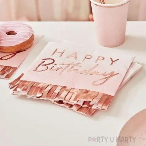 serwetki happy birthday z fredzlami rozowe zloto ginger ray 16 cm 16 szt