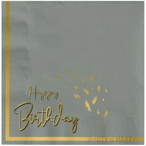 serwetki happy birthday zlota rama szare folat 33 cm 20 szt