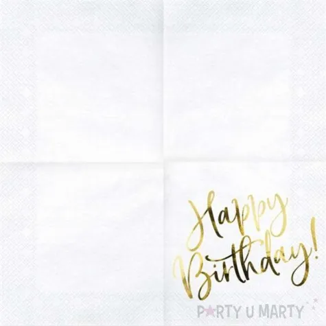 serwetki happy birthday zlote urodziny partydeco biale 33 cm 20 szt